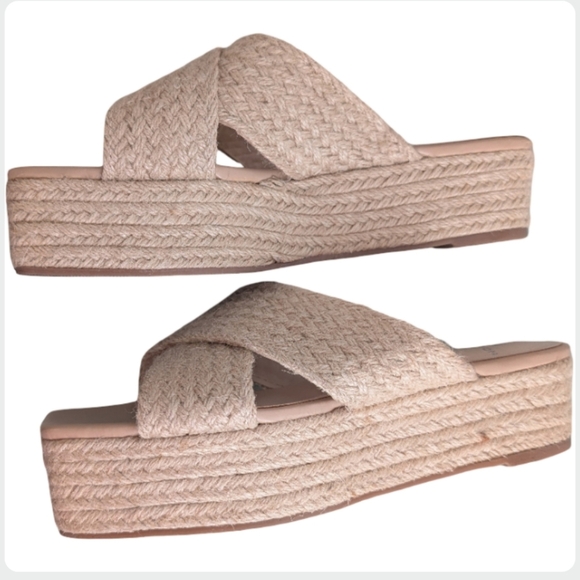 H by Halston Network Cream Crisscross Strap Wedge Espadrille Sandals Size 6.5 - Picture 2 of 9